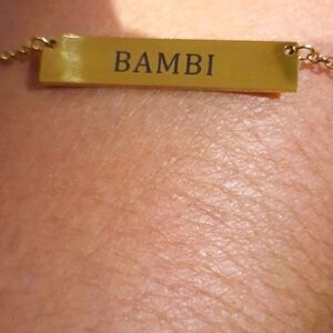 New AUTHENTIC GENUINE 18K gold over stainless steel "BAMBI" name plate necklace